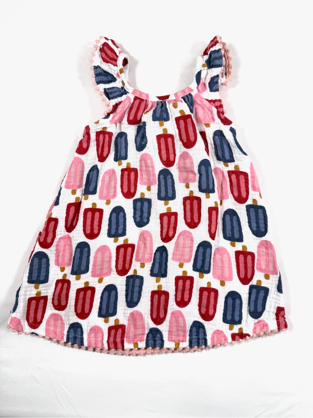 MUD PIE Girls Popsicle Print Pom Pom Summer Dress Size 24M 2T Cottagecore